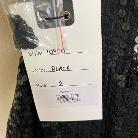 Mac Duggal Black Sequins One Shoulder Strap Open Back Ruffle Maxi Dress NWT - Picture 6 of 6